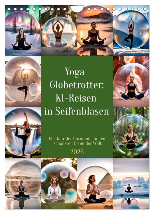 Produktbild: Yoga-Globetrotter: KI-Reisen in Seifenblasen. Ein Jahr der Harmonie an den sch&ouml;nsten Orten der Welt (Wandkalender 2026 DIN A4 hoch), CALVENDO Monatskalender