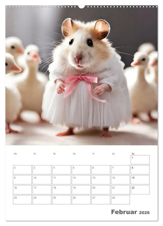 Produktbild: Ballerina Hamster - Eine Sinfonie aus zuckers&uuml;&szlig;e KI Hamstern in T&uuml;ll und Seide (hochwertiger Premium Wandkalender 2026 DIN A2 hoch), Kunstdruck in Hochglanz