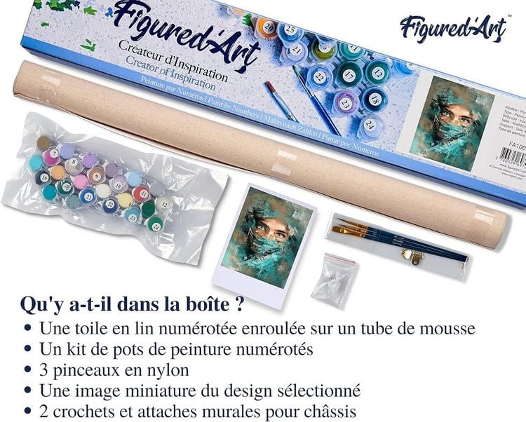 Produktbild: FiguredArt PN5816 - Malen nach Zahlen, Fesselnder Blick, Leinwand 40x50cm ohne Rahmen, Malset, Paint by Numbers