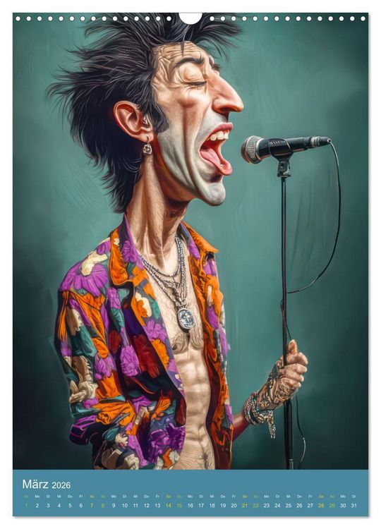 Produktbild: Rockbands und Punkbands - Witzige Karikaturen (Wandkalender 2026 DIN A3 hoch), CALVENDO Monatskalender