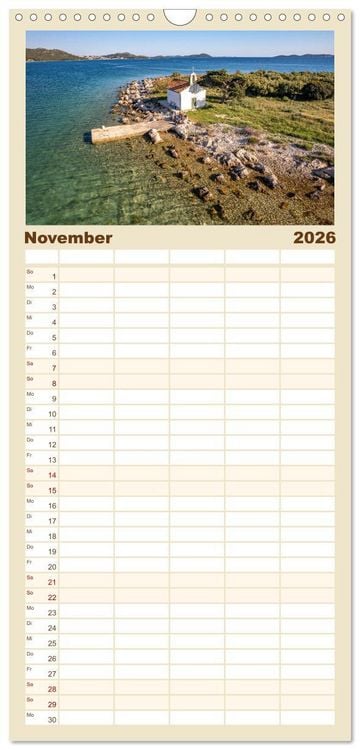 Produktbild: Familienplaner 2026 - Kroatien von oben mit 5 Spalten (Wandkalender, 21 x 45 cm) CALVENDO