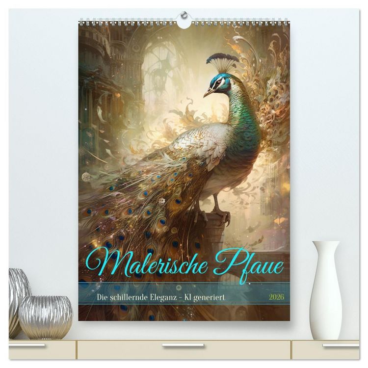 Produktbild: Malerische Pfaue (hochwertiger Premium Wandkalender 2026 DIN A2 hoch), Kunstdruck in Hochglanz