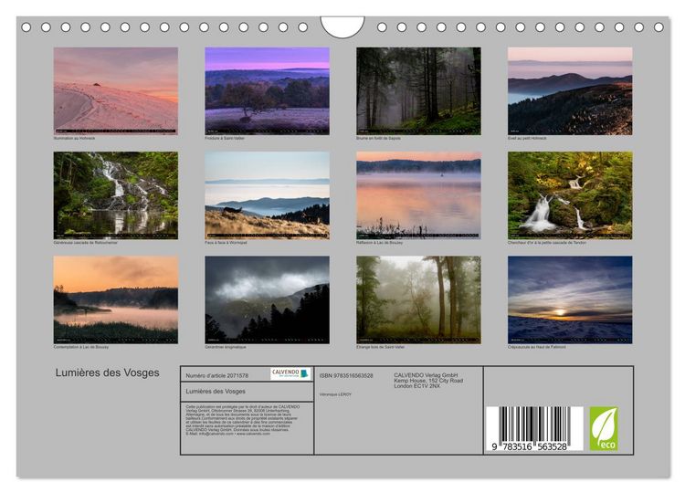 Produktbild: Lumi&egrave;res des Vosges (Calendrier mural 2026 DIN A4 vertical), CALVENDO calendrier mensuel