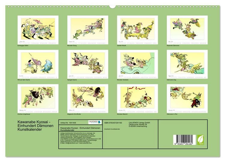 Produktbild: Kawanabe Kyosai - Einhundert D&auml;monen Kunstkalender (hochwertiger Premium Wandkalender 2026 DIN A2 quer), Kunstdruck in Hochglanz