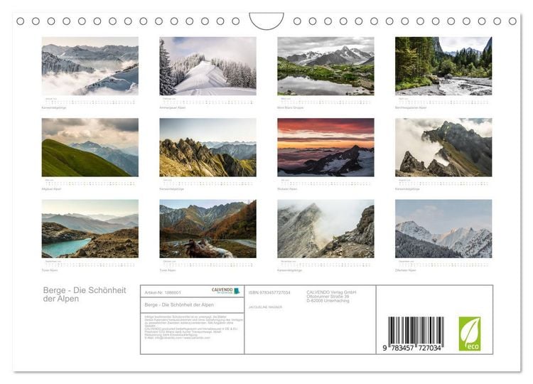 Produktbild: Berge - Die Sch&ouml;nheit der Alpen (Wandkalender 2026 DIN A4 quer), CALVENDO Monatskalender