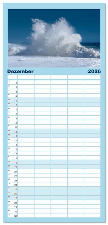 Produktbild: Familienplaner 2026 - Azurblaue Horizonte - Die Sch&ouml;nheit des Meeres einfangen mit 5 Spalten (Wandkalender, 21 x 45 cm) CALVENDO