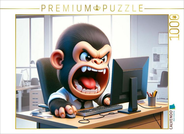 Produktbild: CALVENDO Puzzle Dschungel-Wut im B&uuml;ro: Ein Gorilla am Rande des Nervenzusammenbruchs | 1000 Teile Lege-Gr&ouml;&szlig;e 64x48cm Foto-Puzzle f&uuml;r gl&uuml;ckliche Stunden
