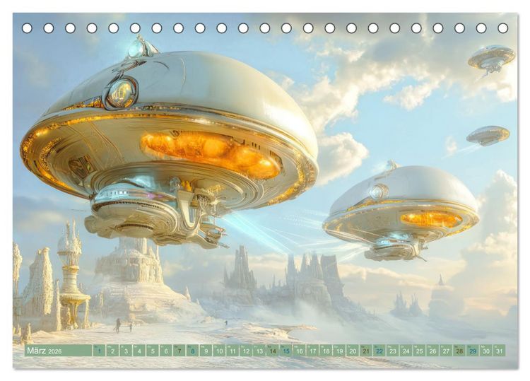 Produktbild: Fantasievolle Zukunftswelten - Science Fiction (Tischkalender 2026 DIN A5 quer), CALVENDO Monatskalender