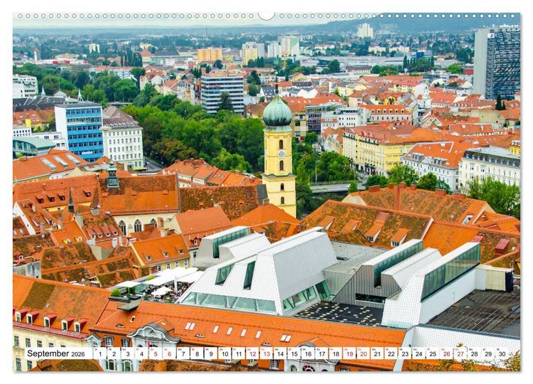 Produktbild: Graz - Ausblick auf die Dachlandschaft (hochwertiger Premium Wandkalender 2026 DIN A2 quer), Kunstdruck in Hochglanz