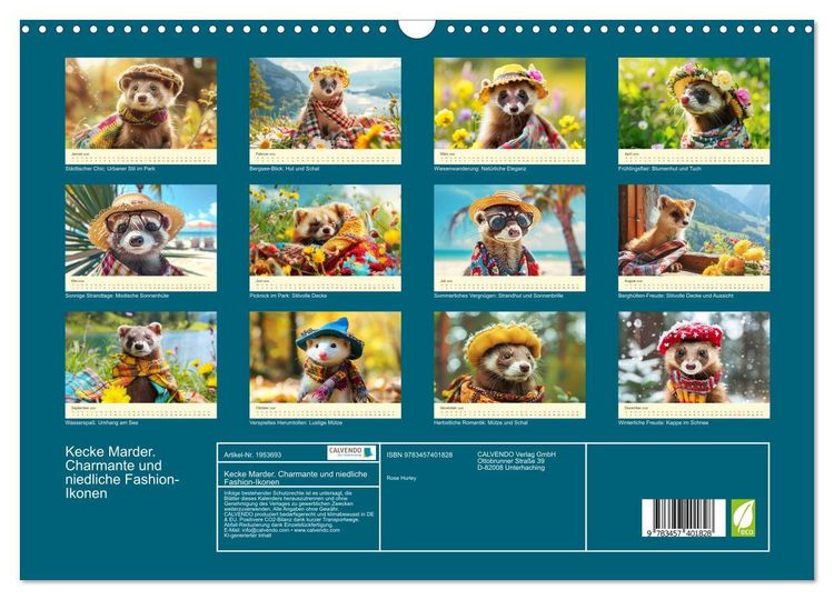 Produktbild: Kecke Marder. Charmante und niedliche Fashion-Ikonen (Wandkalender 2026 DIN A3 quer), CALVENDO Monatskalender