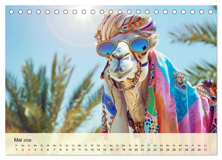 Produktbild: Modische Kamele in der W&uuml;ste. Extravagante Highlights (Tischkalender 2026 DIN A5 quer), CALVENDO Monatskalender