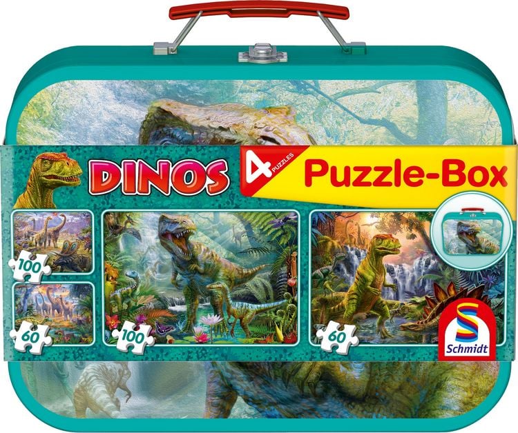 Produktbild: Dinos, Puzzle-Box, 2 x 60, 2 x100 Teile im Metallkoffer