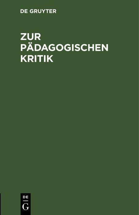 Produktbild: Zur p&auml;dagogischen Kritik