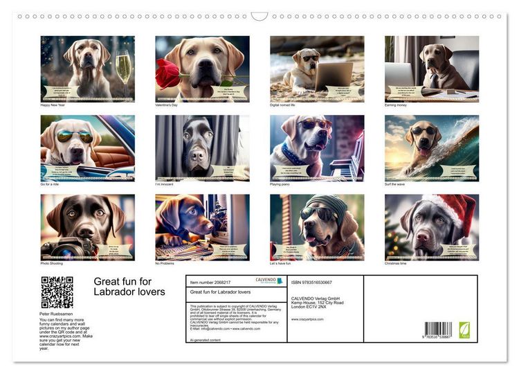 Produktbild: Great fun for Labrador lovers (Wall Calendar 2026 DIN A2 landscape), CALVENDO 12 Month Wall Calendar