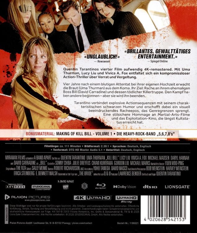 Produktbild: Kill Bill - Volume 1 (4K Ultra HD) (+ Blu-ray)