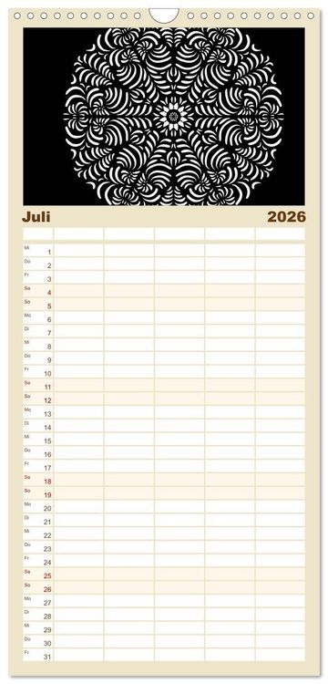 Produktbild: Familienplaner 2026 - Entspannung und Ruhe durch Mandalas mit 5 Spalten (Wandkalender, 21 x 45 cm) CALVENDO