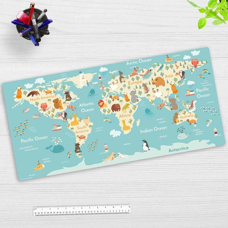 Produktbild: Cover-your-desk Schreibtischunterlage f&uuml;r Kinder und Sch&uuml;ler Weltkarte, aus hochwertigem Vinyl , 84 x 40 cm
