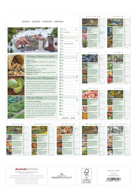 Produktbild: Das Gartenjahr 2026 - Bildkalender 23,7x34 cm - mit saisonalen Gartentipps und Rezepten - Ratgeber - Wandkalender - Küchenkalender - Alpha Edition
