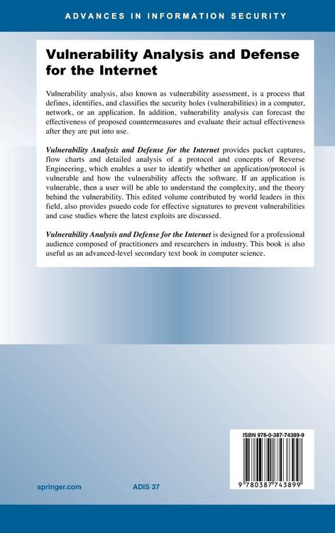 Produktbild: Vulnerability Analysis and Defense for the Internet