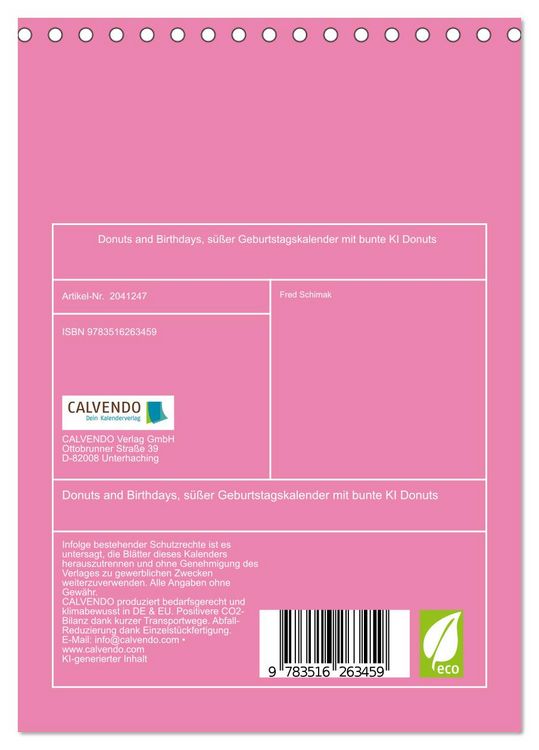 Produktbild: Donuts and Birthdays, s&uuml;&szlig;er Geburtstagskalender mit bunte KI Donuts (Tischkalender 2026 DIN A5 hoch), CALVENDO Monatskalender