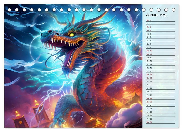 Produktbild: Drachen-Jahr - Kalenderplaner im Stile des chinesischen Tierkreiszeichens (Tischkalender 2026 DIN A5 quer), CALVENDO Monatskalender