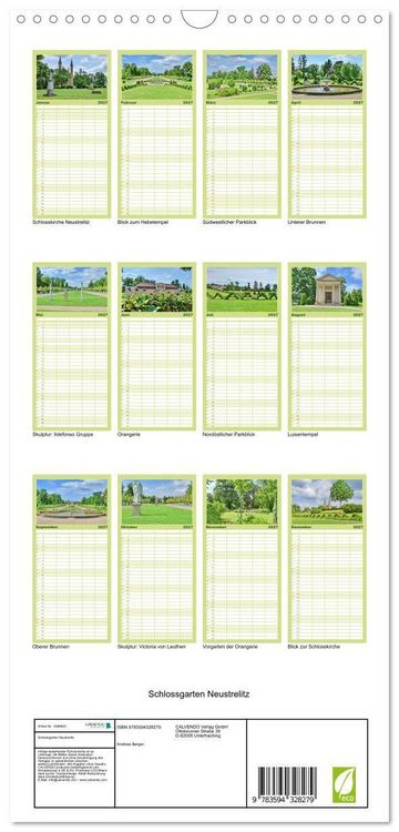Produktbild: Familienplaner 2027 - Schlossgarten Neustrelitz mit 5 Spalten (Wandkalender, 21 x 45 cm) CALVENDO