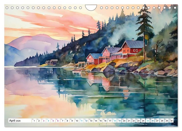Produktbild: Aquarelltr&auml;ume am See (Wandkalender 2026 DIN A4 quer), CALVENDO Monatskalender