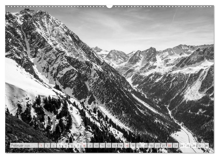 Produktbild: Bergpixels Schwarz-Wei&szlig;e Gebirgstr&auml;ume (Wandkalender 2026 DIN A2 quer), CALVENDO Monatskalender