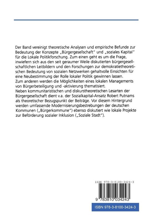 Produktbild: B&uuml;rgergesellschaft, soziales Kapital und lokale Politik