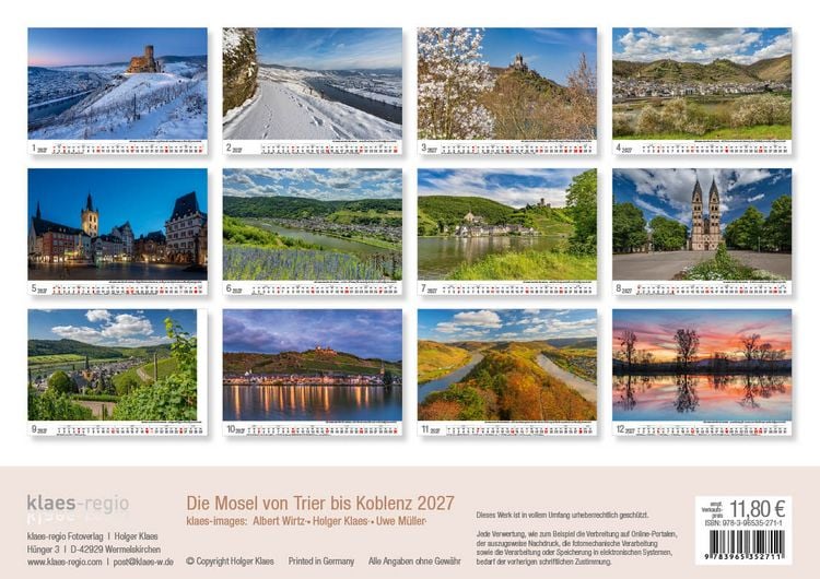 Produktbild: Mosel von Trier bis Koblenz 2027 Bildkalender A4 quer, spiralgebunden