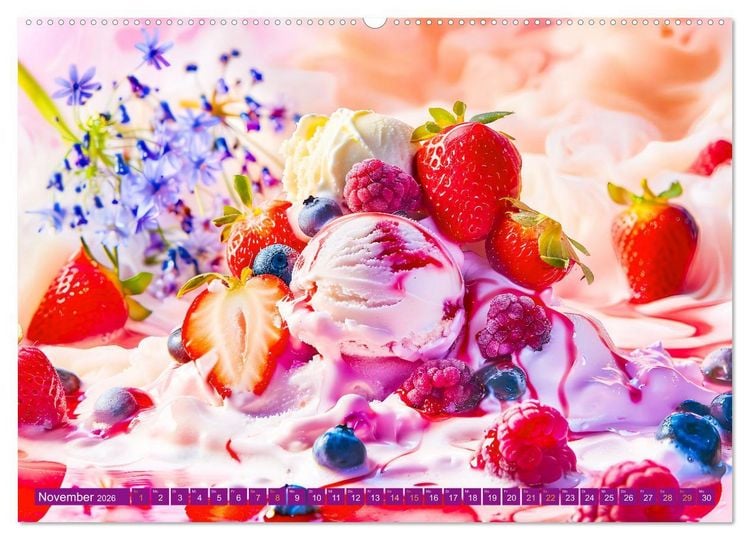 Produktbild: Eiscreme-Tr&auml;ume - S&uuml;&szlig;e Verlockung und florale Sch&ouml;nheiten (hochwertiger Premium Wandkalender 2026 DIN A2 quer), Kunstdruck in Hochglanz