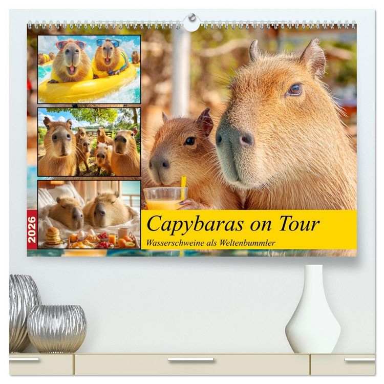 Produktbild: Capybaras on Tour. Wasserschweine als Weltenbummler (hochwertiger Premium Wandkalender 2026 DIN A2 quer), Kunstdruck in Hochglanz