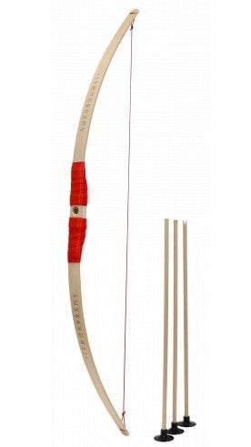 Produktbild: BestSaller 1272 - Kinder-Bogen mit Loch inkl. 3 Pfeilen, Buchenholz, 80cm, Holz-Bogen, Griff mit roter Kunststoffwickelung