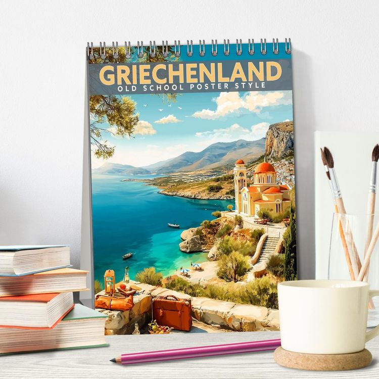Produktbild: Griechenland - Old School Poster Style (Tischkalender 2027 DIN A5 hoch), CALVENDO Monatskalender