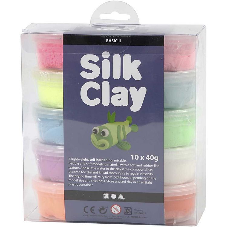 Produktbild: Creativ Company Silk Clay&reg;, Basic 2, sortierte Farben, 10x40 g