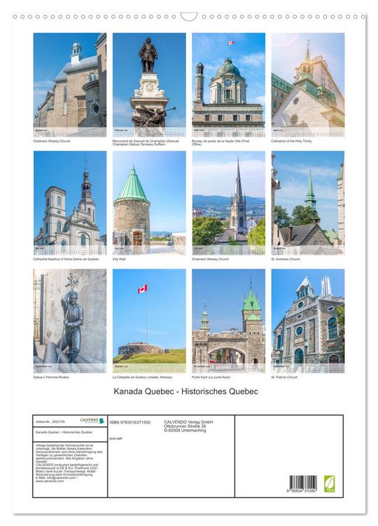 Produktbild: Kanada Quebec - Historisches Quebec (Wandkalender 2026 DIN A2 hoch), CALVENDO Monatskalender
