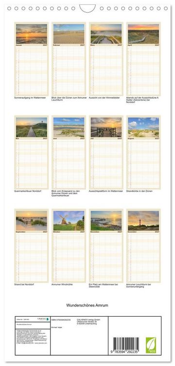 Produktbild: Familienplaner 2027 - Wundersch&ouml;nes Amrum mit 5 Spalten (Wandkalender, 21 x 45 cm) CALVENDO