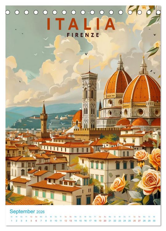 Produktbild: Italien - Old School Poster Style (Tischkalender 2026 DIN A5 hoch), CALVENDO Monatskalender