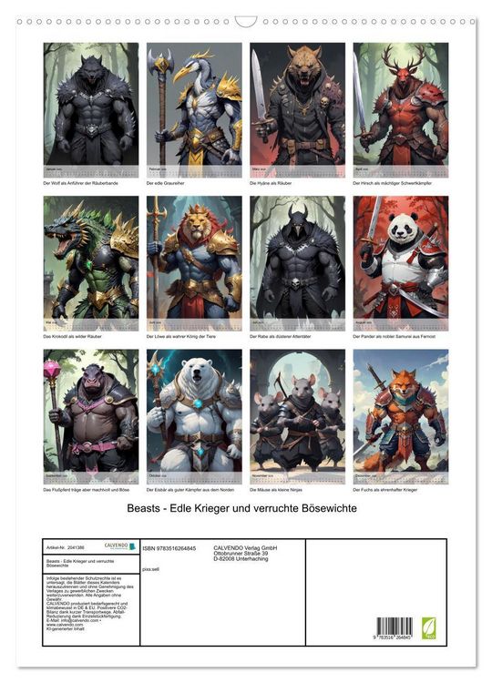 Produktbild: Beasts - Edle Krieger und verruchte B&ouml;sewichte (Wandkalender 2026 DIN A2 hoch), CALVENDO Monatskalender