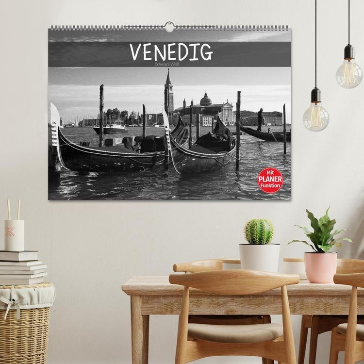 Produktbild: Venedig schwarz-wei&szlig; (Wandkalender 2026 DIN A2 quer), CALVENDO Monatskalender