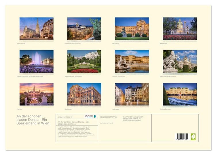 Produktbild: An der sch&ouml;nen blauen Donau - Ein Spaziergang in Wien (Wandkalender 2026 DIN A2 quer), CALVENDO Monatskalender
