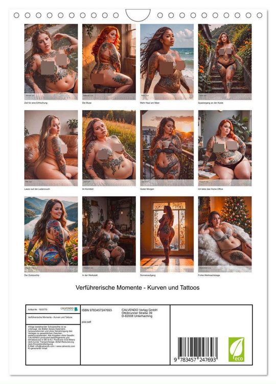 Produktbild: Verf&uuml;hrerische Momente - Kurven und Tattoos (Wandkalender 2026 DIN A4 hoch), CALVENDO Monatskalender