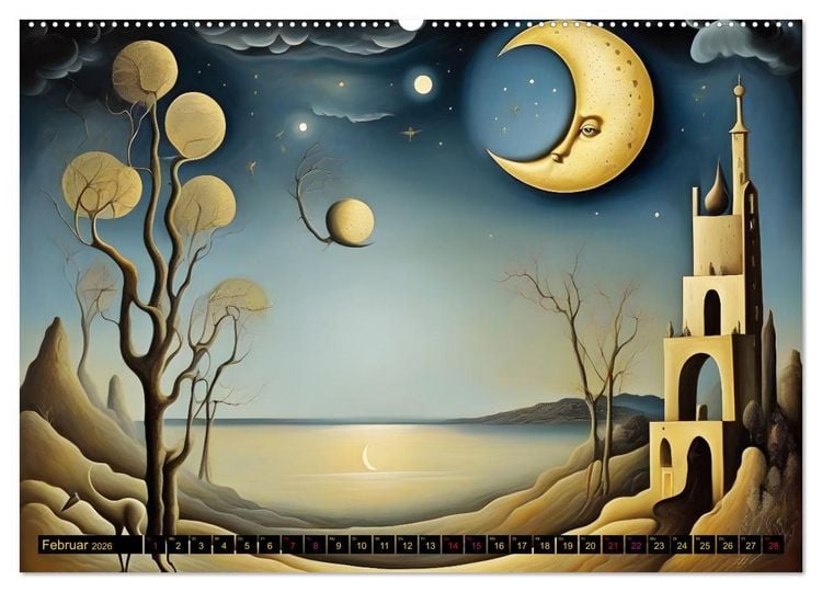 Produktbild: Erde, Sonne, Mond und Sterne Surrealistische Kunstwerke (hochwertiger Premium Wandkalender 2026 DIN A2 quer), Kunstdruck in Hochglanz