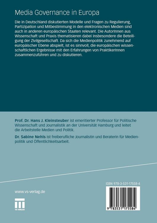 Produktbild: Media Governance in Europa