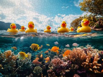 Produktbild: CALVENDO Puzzle Sonne in der Karibik - Gummienten | 1000 Teile Lege-Gr&ouml;&szlig;e 64x48cm Foto-Puzzle f&uuml;r gl&uuml;ckliche Stunden