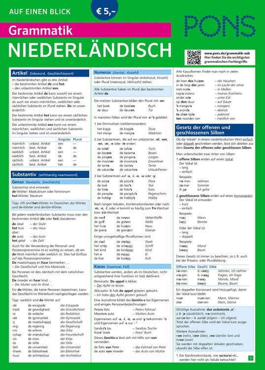 Produktbild: PONS Grammatik auf einen Blick Niederl&auml;ndisch
