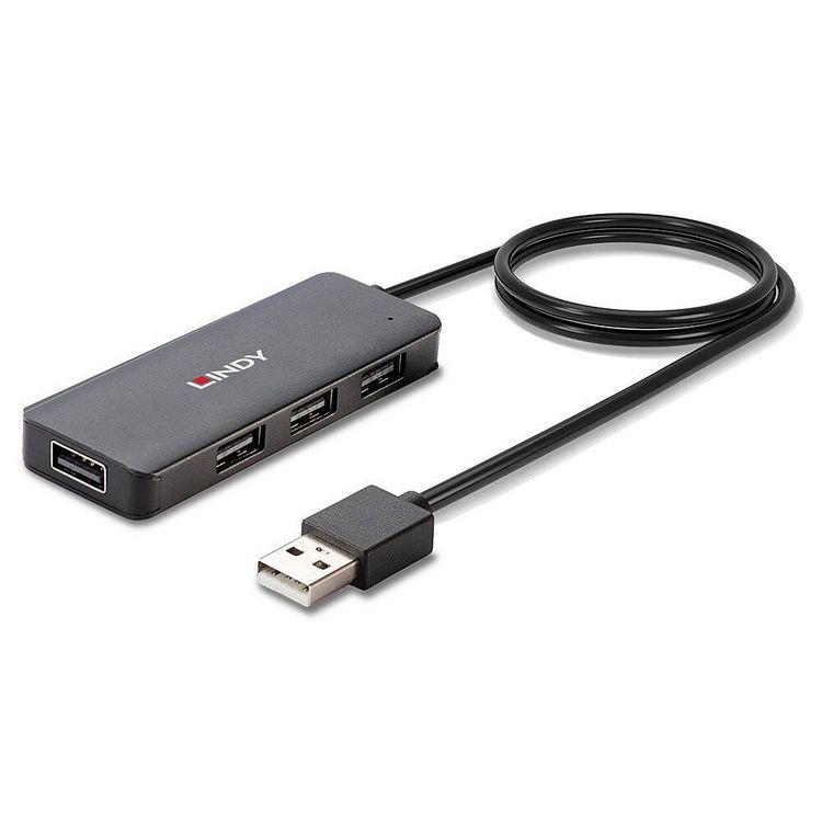 Produktbild: LINDY 42986 USB-Hub 4 Port USB-A USB 2.0 480MBit/s Schwarz 42986