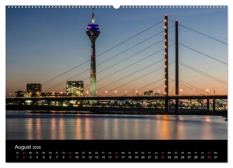 Produktbild: D&uuml;sseldorf - Ansichten am Abend (hochwertiger Premium Wandkalender 2026 DIN A2 quer), Kunstdruck in Hochglanz