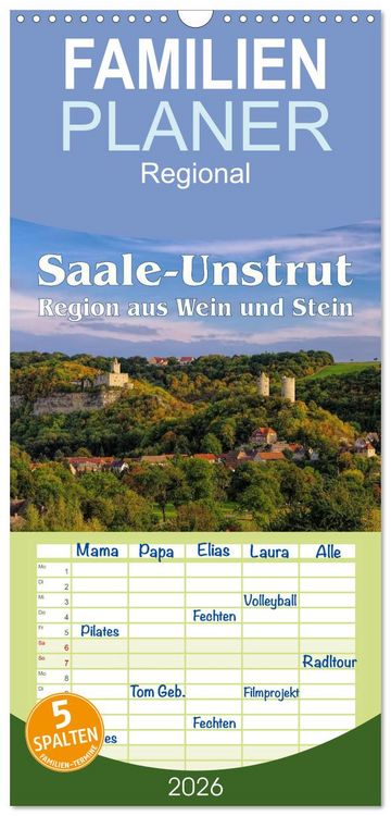 Produktbild: Familienplaner 2026 - Saale-Unstrut - Region aus Wein und Stein mit 5 Spalten (Wandkalender, 21 x 45 cm) CALVENDO
