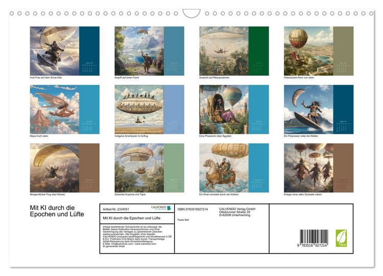 Produktbild: Mit KI durch die Epochen und L&uuml;fte (Wandkalender 2027 DIN A3 quer), CALVENDO Monatskalender